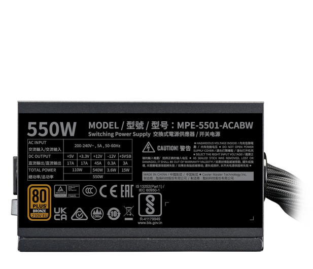 COOLER MASTER MWE Bronze V3 550W 80 PLUS Bronze ATX 3.1 MPE-5501-ACABW-3BEU - 1346470 - zdjęcie 4